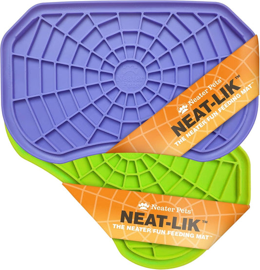 Neater Pets Neat-Lik Dog Lick Mat, Lick Mat for Dogs, Cats, Puppy, Reduces Anxiety & Boredom, Peanut Butter Slow Feeder, Interactive Treat Licking Pad, Mats for Small & Large Breed (Purple & Green)